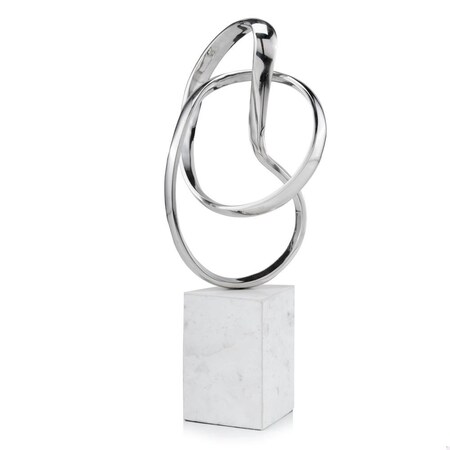 Homeroots SilverWhite Aluminum & Marble Abstract Sculpture 5.5 x 7.5 x 17.5 in. 373759